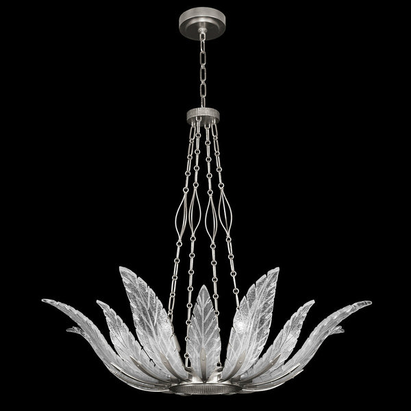 Pendant, Round, 8-Light, Silver Leaf, Clear Crystal & Opaline Dichroic Glass s, 39"W (894040-11ST NKYK)