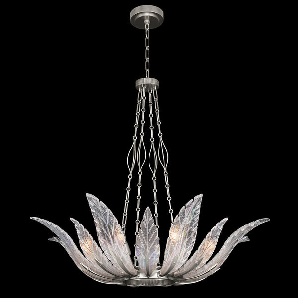 Pendant, Round, 8-Light, Silver Leaf, Clear Crystal & Opaline Dichroic Glass s, 39"W (894040-1ST NH1E)