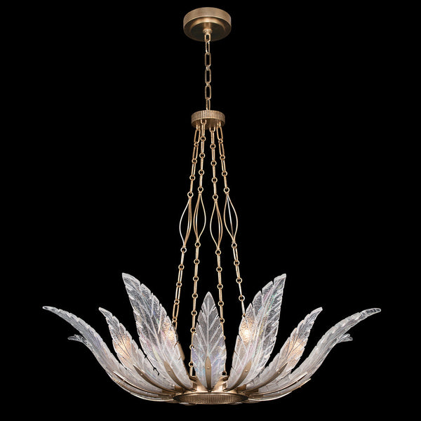 Pendant, Round, 8-Light, Gold Leaf, Clear Crystal & Opaline Dichroic Glass s, 39"W (894040-2ST NH0U)