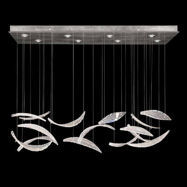 Linear Chandelier, Plume, 8-Light, LED, Clear Crystal & Opaline Glass, Silver Leaf Canopy, 54"W (894840-112ST NKYU)