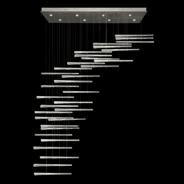 Linear Chandelier, Glass Spire, 8-Light, LED, Crystal Stardust, Silver Leaf Canopy, 62"W (894840-131ST NKYX)