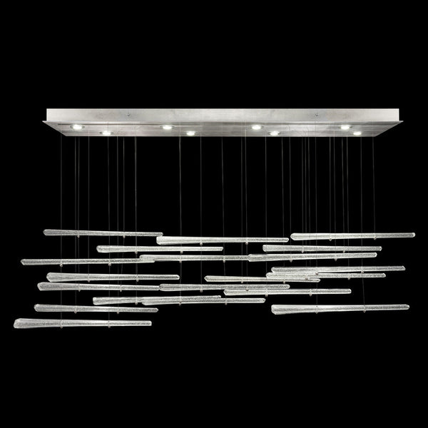 Linear Chandelier, Glass Spire, 8-Light, LED, Crystal Stardust, Silver Leaf Canopy, 62"W (894840-132ST NKYY)