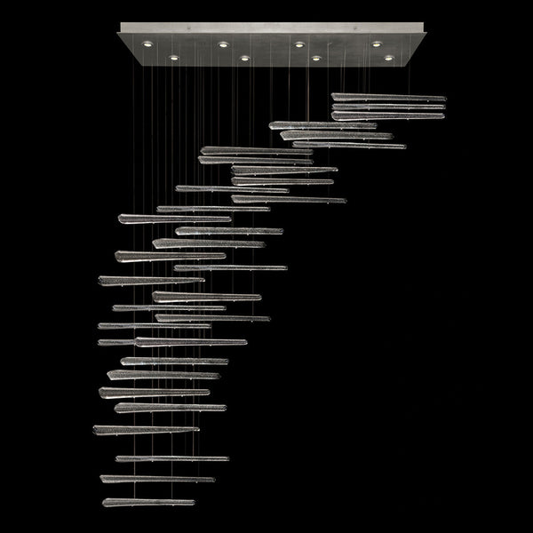 Linear Chandelier, Glass Spire, 8-Light, LED, Ebony Stardust, Silver Leaf Canopy, 62"W (894840-141ST NKYZ)