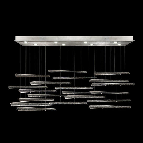 Linear Chandelier, Glass Spire, 8-Light, LED, Ebony Stardust, Silver Leaf Canopy, 62"W (894840-142ST NKZ0)