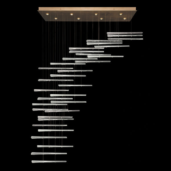 Linear Chandelier, Glass Spire, 8-Light, LED, Crystal Stardust, Gold Leaf Canopy, 62"W (894840-231ST NKZ4)