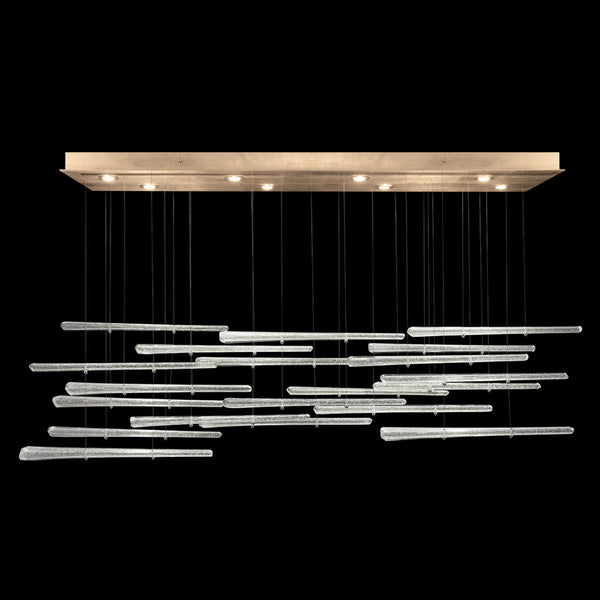 Linear Chandelier, Glass Spire, 8-Light, LED, Crystal Stardust, Gold Leaf Canopy, 62"W (894840-232ST NKZ5)