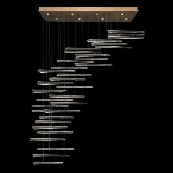 Linear Chandelier, Glass Spire, 8-Light, LED, Ebony Stardust, Gold Leaf Canopy, 62"W (894840-241ST NKZ6)