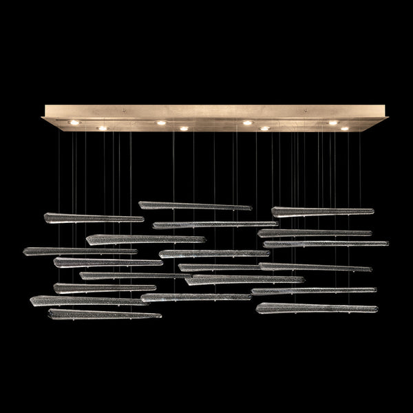 Linear Chandelier, Glass Spire, 8-Light, LED, Ebony Stardust, Gold Leaf Canopy, 62"W (894840-242ST NKZ7)