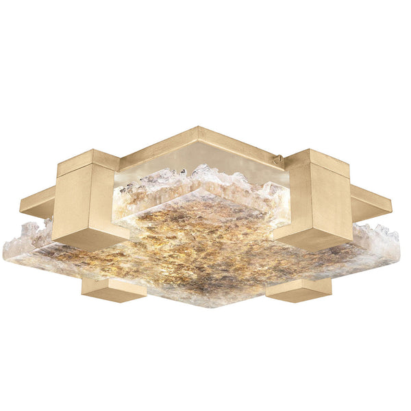 Flush Mount, Square, 4-Light, LED, Champagne Tinted Gold, Antiqued Gold Leaf Glass, 16.75"W (895440-32ST NF3W)