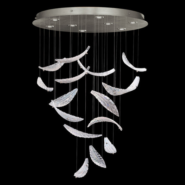 Pendant, Plume, 8-Light, LED, Clear Crystal & Opaline Glass, Silver Leaf Canopy, 32"W (895840-112ST NKZT)