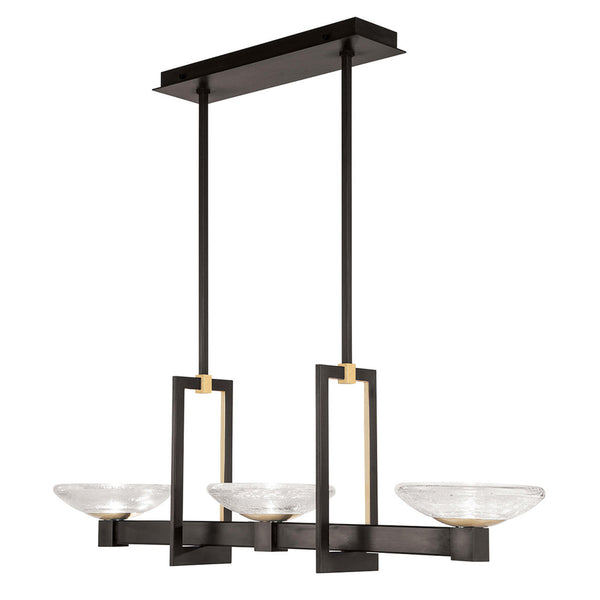 Pendant, Linear, 6-Light, Hand-Rubbed Black Iron, Polished Block of Crystal River Stones, 48"W (897040-3ST KHCE)