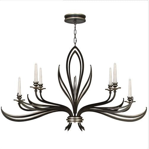 Black Six-Light Chandelier in Antique Silver Leaf Finish