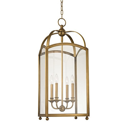 Aged Brass Four-Light Pendant with Clear Glass