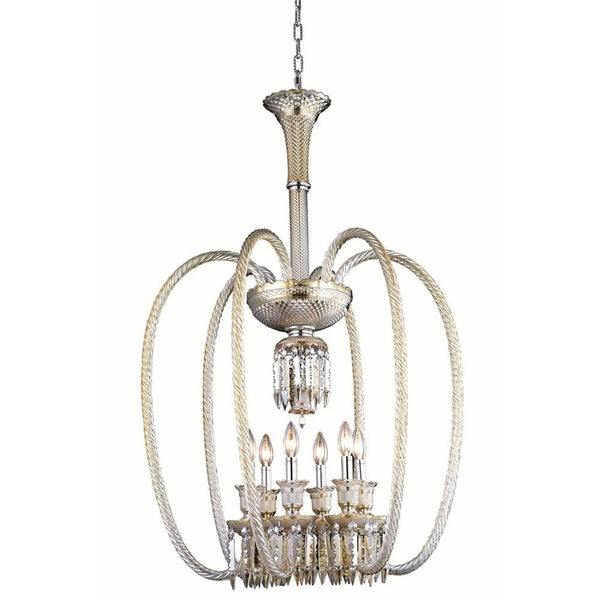 Majestic Elegant Cut Crystal Golden Teak Six Light 40-in Chandelier