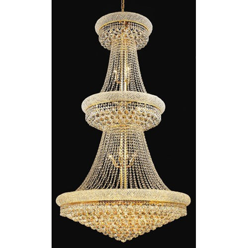 Gold Thirty-Two Light Three-Tier 36-Inch Chandelier with Royal Cut Clear Crystal