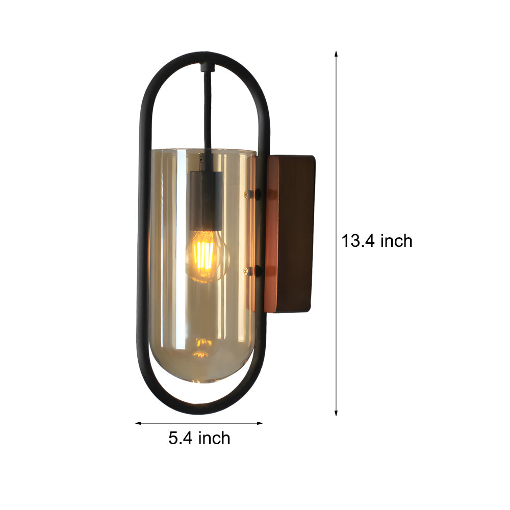 Retro Wood Base Iron Glass Shade LED 3 Step Dimming Nordic Wall Lights