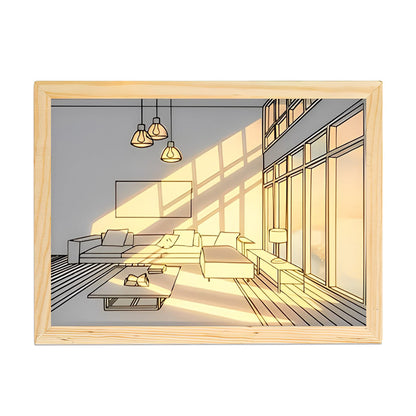 Wood Frame Ins Touch Control Dimmable LED Sunshine Painting Night Light