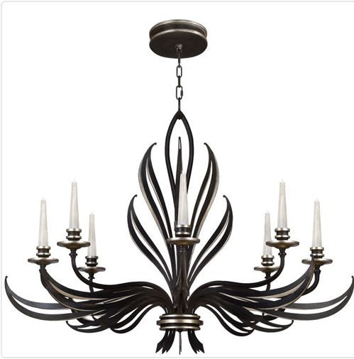 Black Eight-Light Chandelier in Antique Silver Leaf Finish