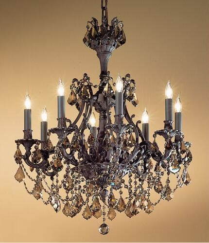 Bronze Eight-Light Chandelier with Strass Golden Teak Crystal Accents