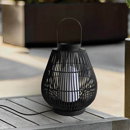 Portable Black Modern Iron Woven E27 Pillar Accent Outdoor Lantern