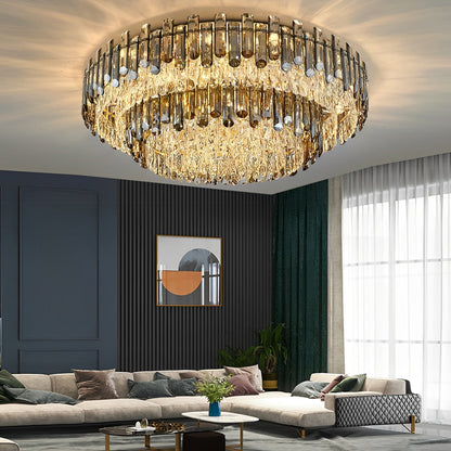 Round Metal Crystal Three Step Dimming Luxury Modern Ceiling Lights