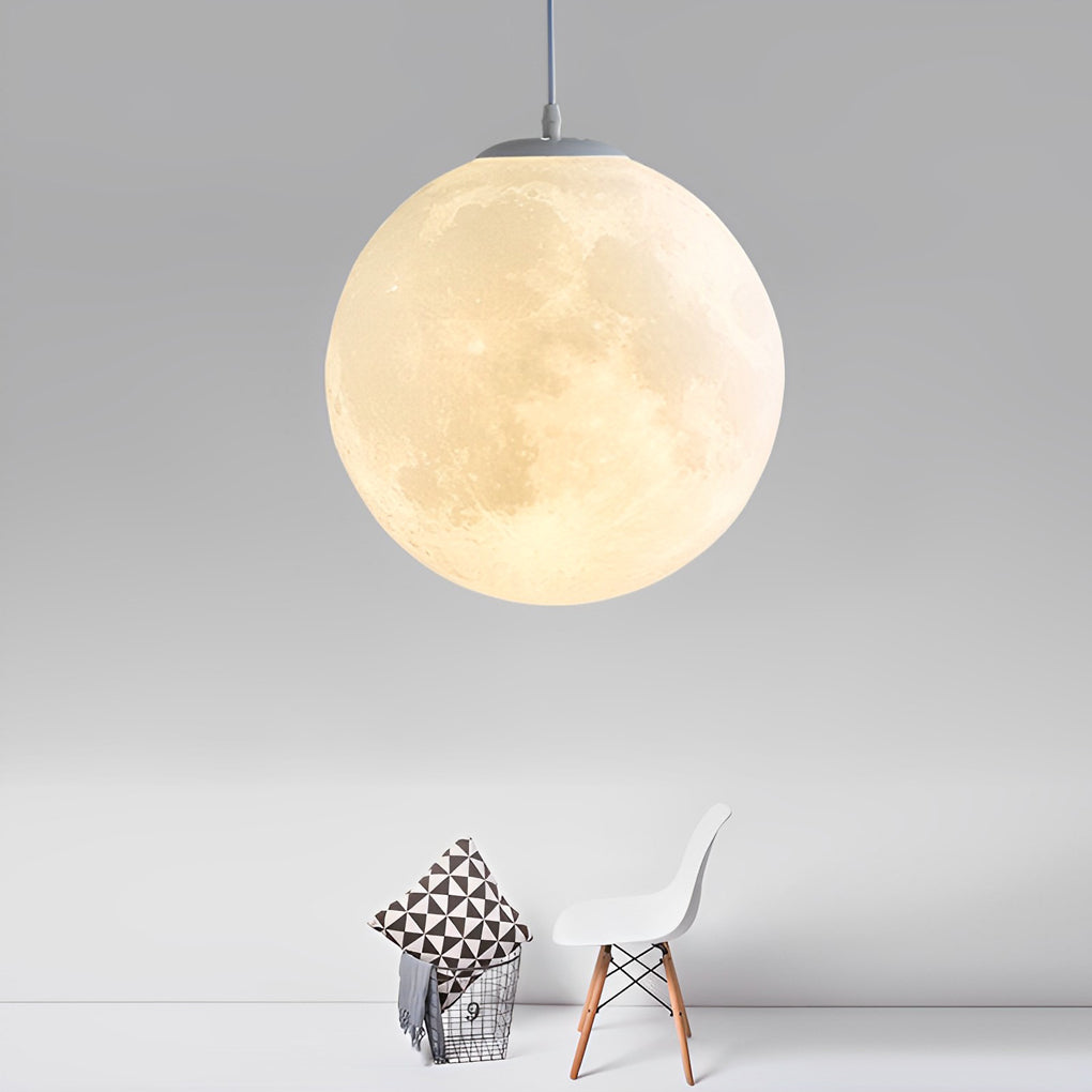 Round Moon Lunar 3D Creativity White Pendant Lamp Hanging Ceiling Lamp