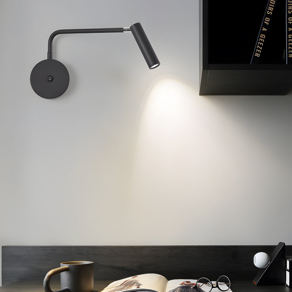 Black/White Tube LED Swing Arm Wall Light Adjustable Wall-Mounted Spotlight Bedroom Sconce Lamp