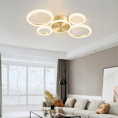 Modern Gold LED Flush Mount Rings Circle Ceiling Light Fixture