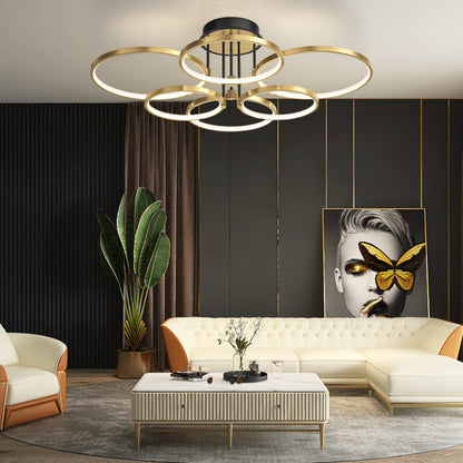 3/5/6 Rings Three Step Dimming Gold Modern Ceiling Lights with Leather