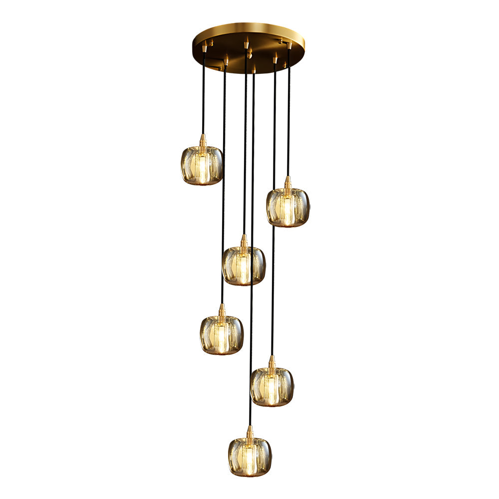 Long Spiral Cubes Crystal Pendant Light Dimmable Chandelier for Staircase