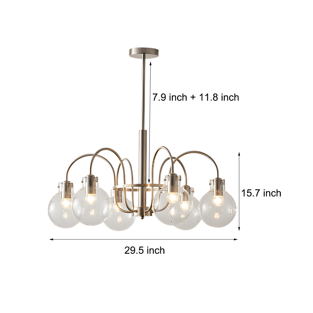 6-Light Glass Globe Shade Indoor Nickel Finish Chandelier