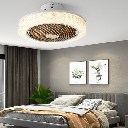 Round Dimmable LED Warm Air Mute Modern Bladeless Ceiling Fans Lights