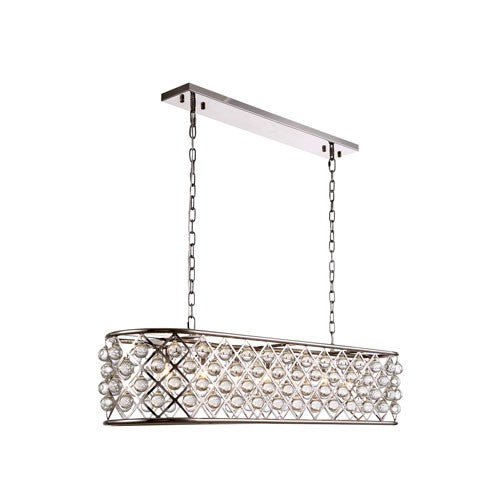 Madison Polished Nickel 15-Inch High Seven-Light Pendant Smooth with Clear Crystals