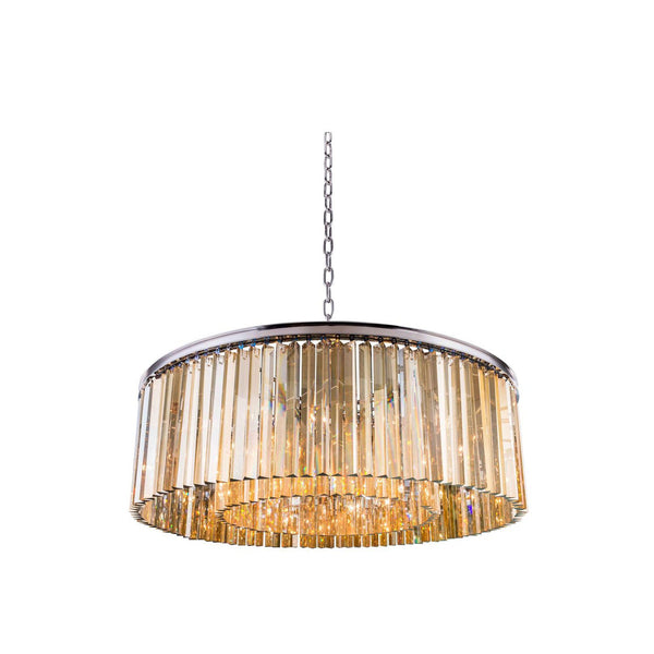 Sydney Polished Nickel Ten-Light Pendant with Royal Cut Golden Teak Crystals