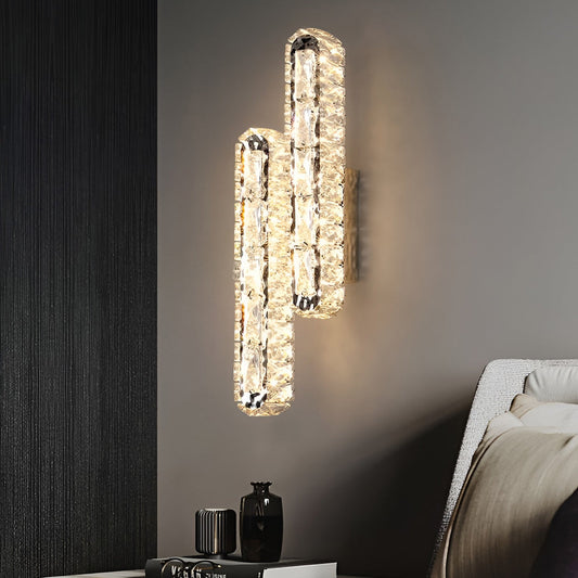 Double Strip Three Step Dimming Light LED Crystal Modern Wall Lamp Wall Sconce Lighting