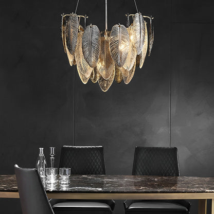 Romantic Creative Feathers Glass Three Step Dimming Modern Chandelier