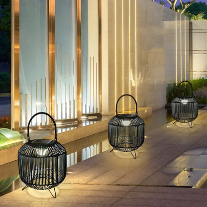 Waterproof Portable LED Rattan Retro Solar Powered Outdoor Lanterns