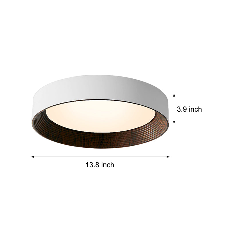 Round Iron Three Step Dimming Modern Wood Texture LED Ceiling Lights Fixture