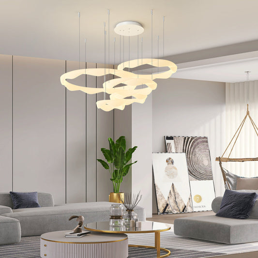 Wavy Circle Rings Three Step Dimming LED White Cream Modern Chandelier