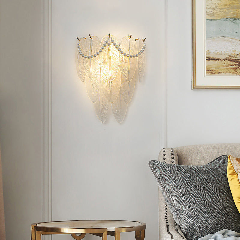 Glass Leaves Feathers Luxury Three Step Dimming French Style Wall Lamp