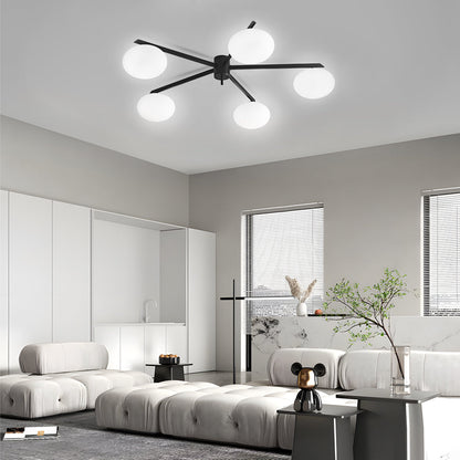 White Glass Bubble Black Semi-Flush Ceiling Light