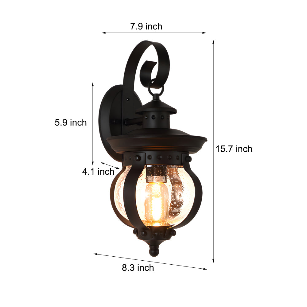 1-Light Seeded Glass Globe LED Outdoor Wall Lantern with Curved Arm