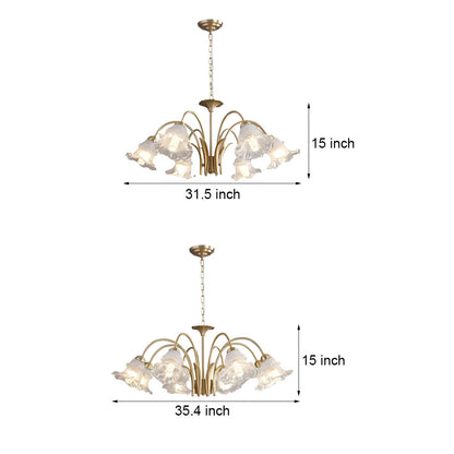 6/8-Light Glass Lily Chandelier French Pastoral Gold Fixture