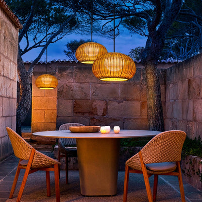 Lantern Shaped Waterproof Rattan Modern Outdoor Wall Lamp Chandelier