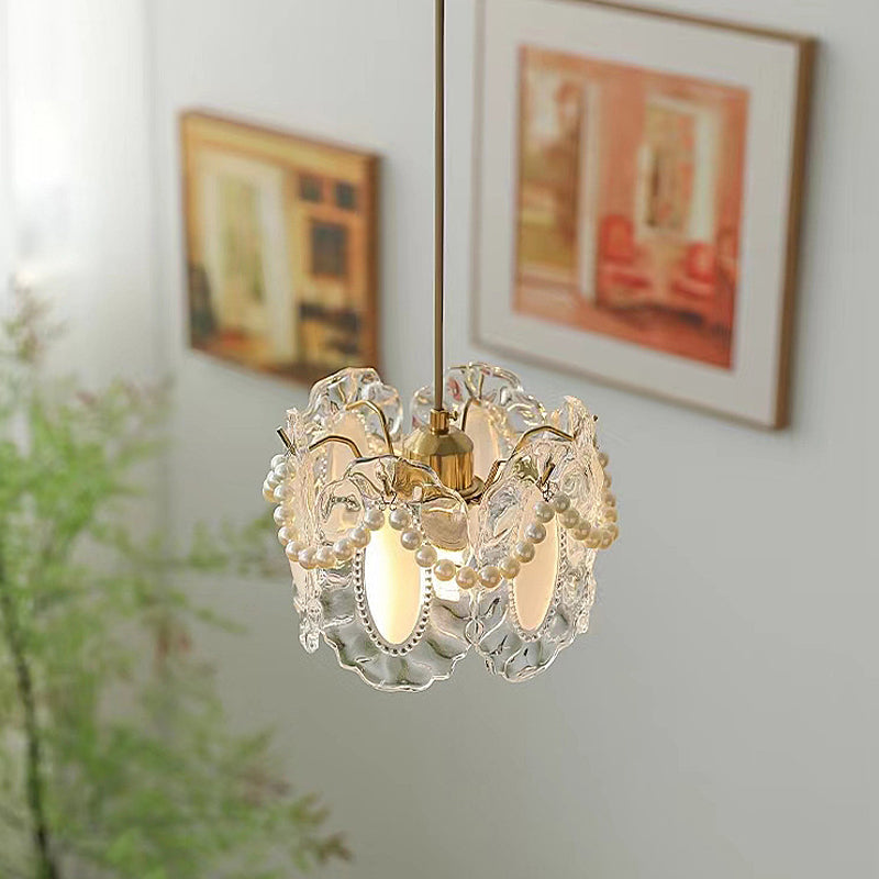 Glass Feathers Seashells Three Step Dimming French Style Chandelier