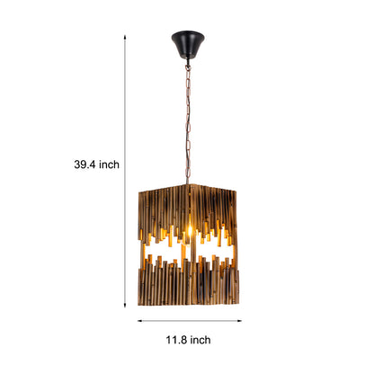 Retro Wood Bamboo Tube Cuboid Pendant Light - 1-Light Suspension Lamp