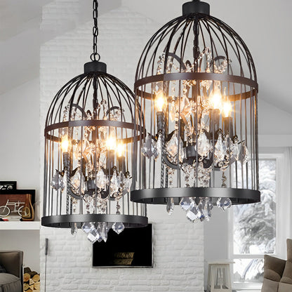 Birdcage Iron Crystal Ornaments Retro Industrial Style Chandelier Light