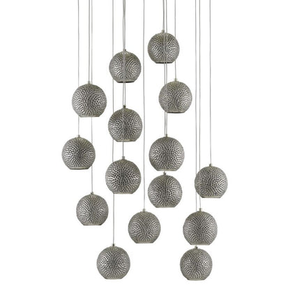 Giro 15-Light 15 Light Pendant in Painted Silver with Nickel with Blue