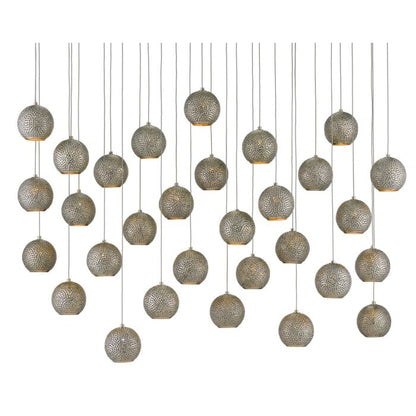 Giro 30-Light 30 Light Pendant in Painted Silver with Nickel with Blue