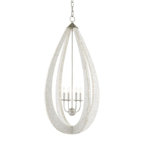 Arietta 4-Light Chandelier in White with Pearl with Silver Leaf